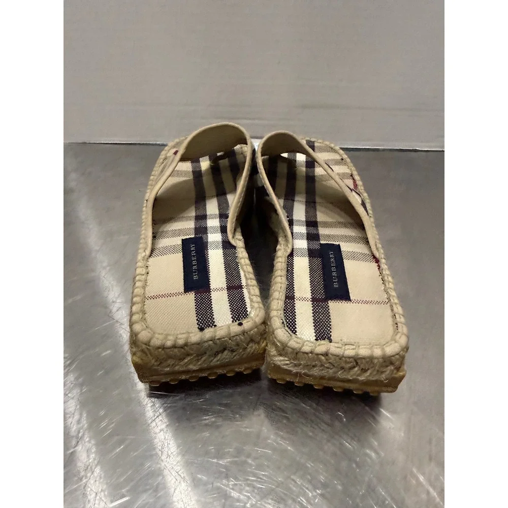 Burberry London Nova Check Espadrille Slide Sandals Tan Plaid Made in Spain 37